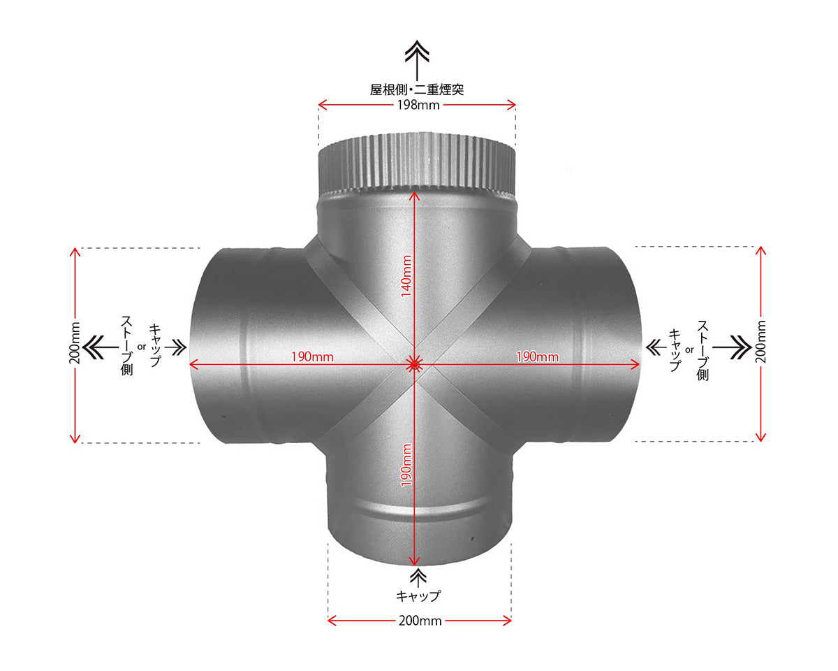 ●”二重煙突 X管(エックス管)内径150ミリ・外径200ミリ キャップ2個付き