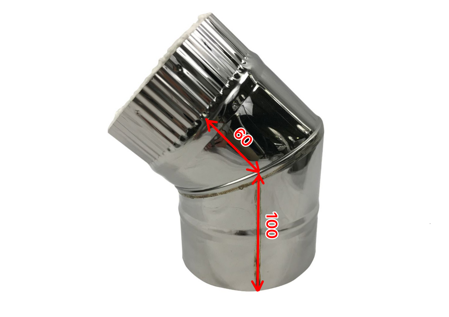 :二重煙突 内径80ミリ・外径130ミリ L管(エル管)45度・90度 無塗装ステンレス