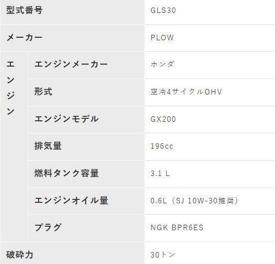 PLOW製30トン　縦横兼用エンジン薪割り機 GLS30B　4分割カッター付き　送料込み
