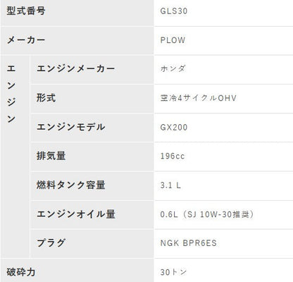 PLOW製30トン　縦横兼用エンジン薪割り機 GLS30B　4分割カッター付き　送料込み