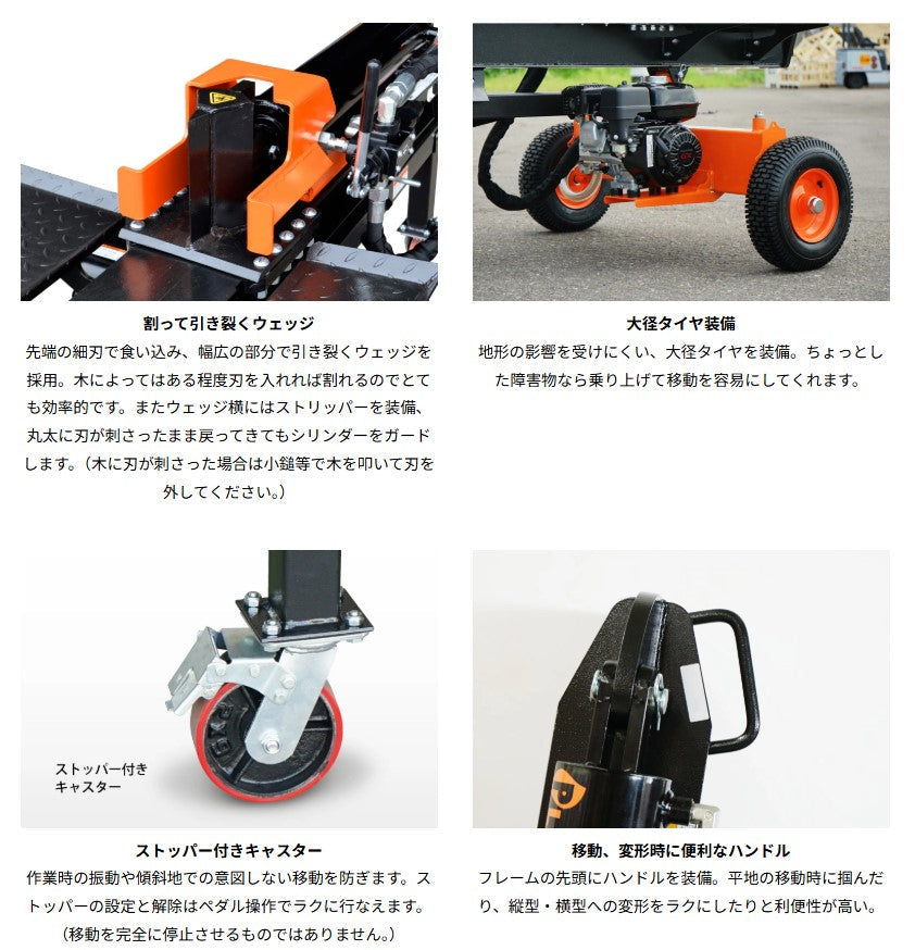 PLOW製30トン　縦横兼用エンジン薪割り機 GLS30B　4分割カッター付き　送料込み