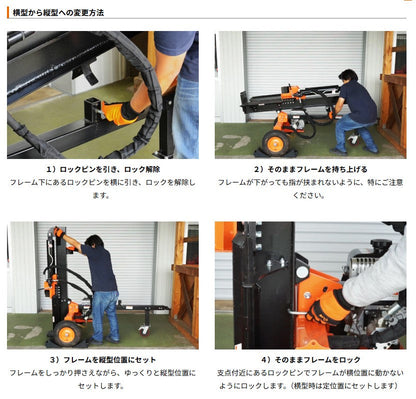 PLOW製30トン　縦横兼用エンジン薪割り機 GLS30B　4分割カッター付き　送料込み