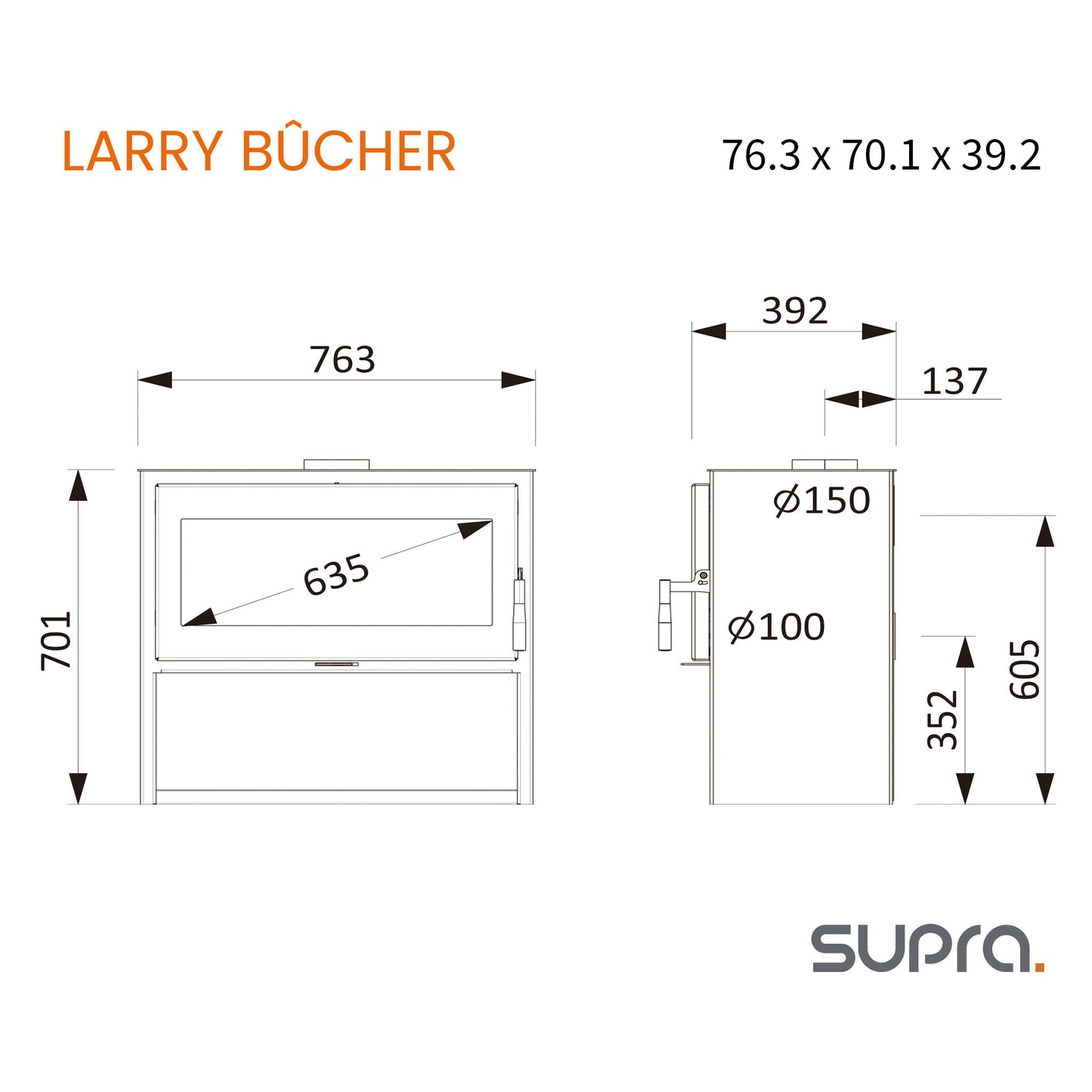 フランスSUPRA社製　LARRY BÛCHER（ラリー ブッシェ）鋼板製薪ストーブ