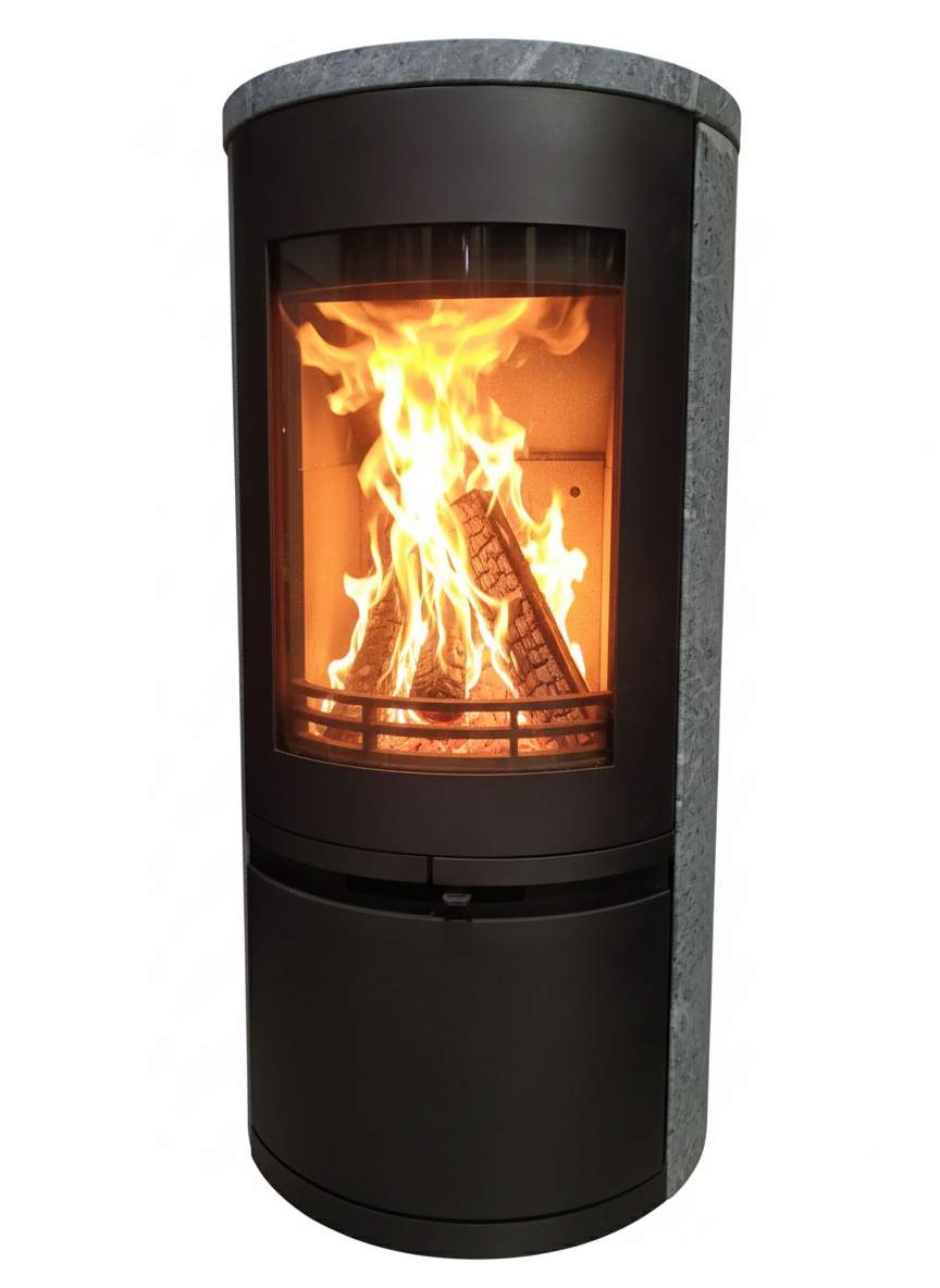 CF500RS ソープストーン円筒型薪ストーブ　５kw 外気吸入ユニット付属機種