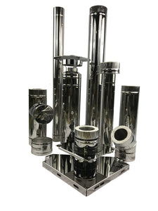 Double chimney inner diameter 80 mm, outer diameter 130 mm Support base (for exterior wall mounting)